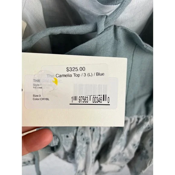 The Great Camelia Top Spaghetti Straps Size Large Tank Blue Cropped Eyelet NEW‎ - Picture 9 of 14